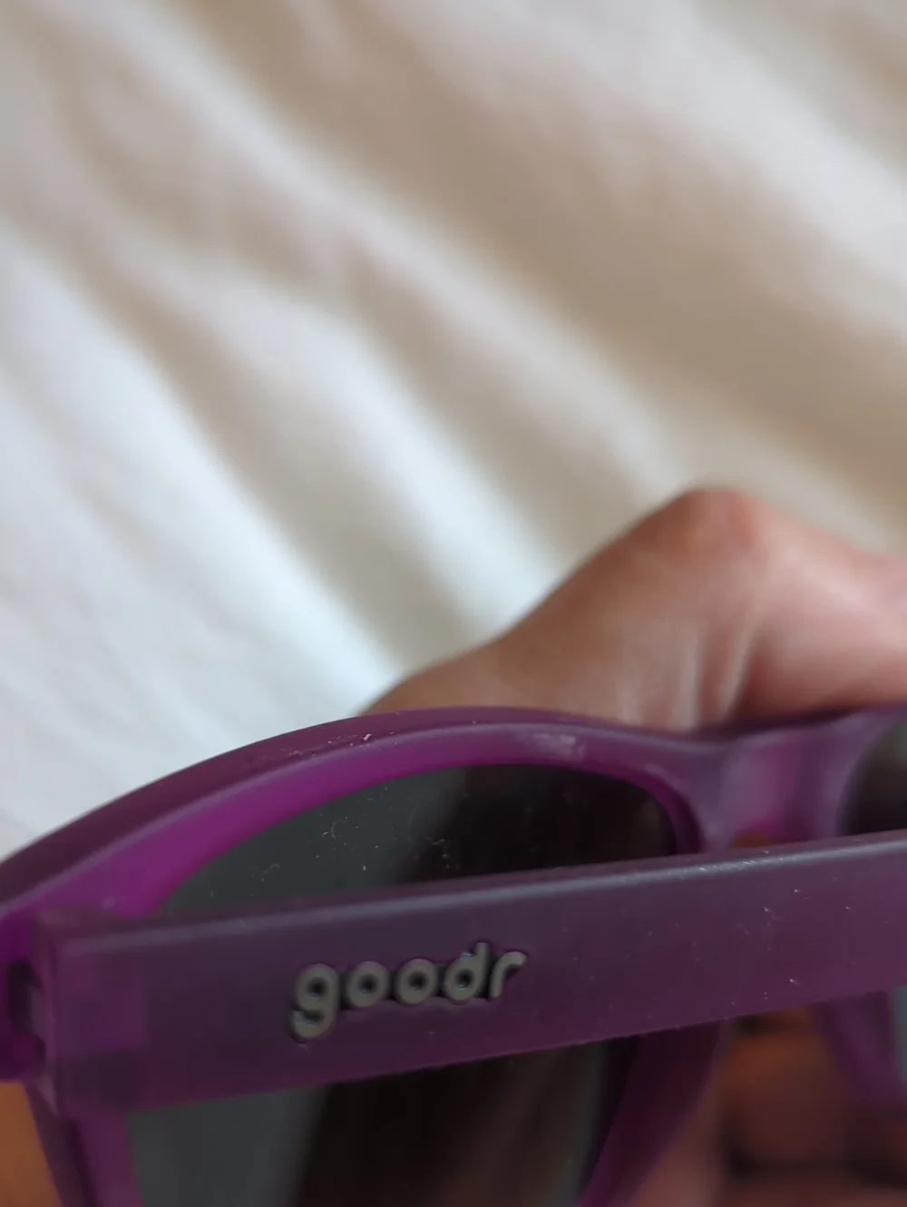 Goodr Purple Frame Sunglasses with Green Mirrored Lenses